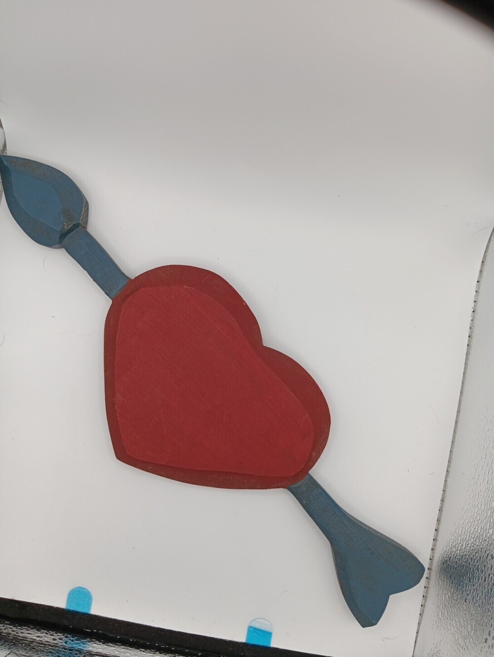 Vintage Heart & Arrow Love  Wooden Heart Hanging Country Cottage Core Red Blue